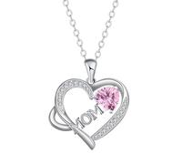 KIJSKKOPO Collar Mamá Para Mujer, Colgante Corazón con La Letra Mom En Plata con Circon ita Cúbica Amor, Joyería El Día De La Madre, Cumpleaños O Aniversario, Regalo Hija O Hijo, Color Rosa.