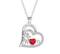 KIJSKKOPO Collar Mamá Para Mujer, Colgante Plata con Corazón Grabado Te Amo con Circon ita Cúbica En Forma Corazón Y Letras Mom. Regalos Joyería El Día De La Madre Y Cumpleaños Parte Hij