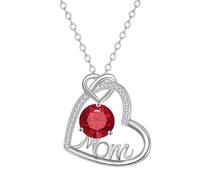 KIJSKKOPO Collar Mamá Parte Su Hijo, Colgante Plata con Forma Corazón Y Letras Mom, con Circon ita Cúbica Redonda. Regalos Joyería El Día De La Madre, Cumpleaños, Aniversario Y Navidad. Roj