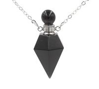 KIJSKKOPO Collar Piedra Natural Con Forma De Cono Para Perfume, Plata, Obsidiana Negra, Punto Hexagonal, Difusor De Aceites Esenciales Para Chakras, Colgante, Energía Cristalina, Collar Piedras P