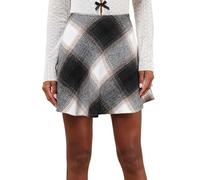 KIJSKKOPO Falda Lana A Cuadros para Mujer, Rojo Oscuro. Falda Corta Acampanada Cintura Alta Elástica con Cremallera Lateral. Ideal para Otoño E Invierno. Sexy, Fiestas Y Uso Diario.