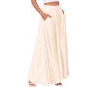 KIJSKKOPO Falda Larga De Satén De Talle Alto para Mujer, con Cintura Elástica En La Parte Trasera, Falda Fluida De Corte A Plisada con Bolsillos, Ideal para Citas, Salidas Nocturnas, Ocasiones Inf