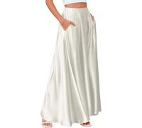 KIJSKKOPO Falda Larga De Satén De Talle Alto para Mujer, con Cintura Elástica En La Parte Trasera, Falda Fluida De Corte A Plisada con Bolsillos, Ideal para Citas, Salidas Nocturnas, Ocasiones Inf