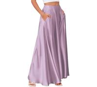 KIJSKKOPO Falda Larga De Satén De Talle Alto para Mujer, con Cintura Elástica En La Parte Trasera, Falda Fluida De Corte A Plisada con Bolsillos, Ideal para Citas, Salidas Nocturnas, Ocasiones Inf