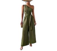 KIJSKKOPO Mono Asimétrico de Un Solo HombrO Mujer, Sexy, Sin Espalda, Cintura Alta, Lazo Frontal, Pierna Ancha, Sin Mangas, Estilo Casual, Ajustado, para Vacaciones de Verano En La Playa, Verde Mi