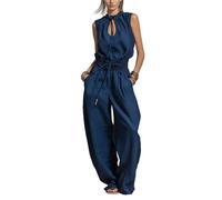 KIJSKKOPO Mono Sin Mangas De 2 Piezas para Mujer, Cuello Alto con Volantes, Cintura Fruncida con Cordón, Pantalones de Pierna Ancha, Mono Ajustado de Verano, Elegante Y Casual para Vacaciones En La