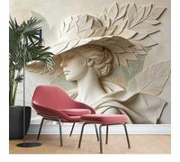 KIJSKKOPO Mural de Pared de Seda 210 Cm Largo X 300 Cm Ancho, Papel Tapiz con Relieve 3D Retrato Dama con Sombrero Ala Ancha Y Hojas, Arte Pared Grande Personalizado para Sala Estar, Dormitorio, Dec