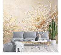 KIJSKKOPO Mural de Pared de Seda 210 Cm Largo X 300 Cm Ancho, Papel Tapiz Floral Crisantemo Dorado En 3D, Arte Pared Grande Personalizado para Sala Estar, Dormitorio, Decoración Del Hogar, Papel Ta