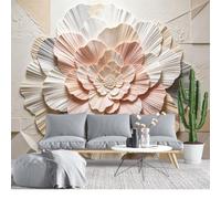 KIJSKKOPO Mural de Pared de Seda 210 Cm Largo X 300 Cm Ancho, Papel Tapiz Flores Grandes En Relieve 3D, Decoración Pared Personalizada Floral En Rosa, Blanco Y Gris para Sala Estar Y Dormitorio, De