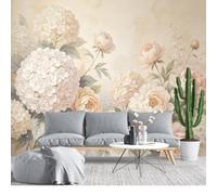 KIJSKKOPO Mural de Pared de Seda 315 X 450 Cm, Papel Tapiz Floral Peonías E Hortensias En Acuarela Beige, Arte Pared Grande Personalizado para Sala Estar, Dormitorio, Decoración Del Hogar, Papel T