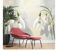 KIJSKKOPO Mural de Pared Seda con Diseño Campanillas Invierno En Acuarela, Estampado Floral Grande En Blanco Y Verde, Decoración para Sala Estar, Dormitorio, Hogar, Interior Botánico, Papel Tapiz