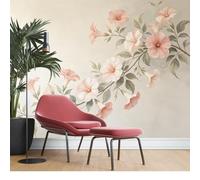 KIJSKKOPO Mural de Pared Seda con Estampado Floral Grande En Tonos Rosas, Ideal para Decorar La Sala Estar, El Dormitorio O El Hogar. Papel Tapiz Botánico Seda 175 Cm Largo X 250 Cm Ancho.