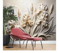 KIJSKKOPO Mural de Pared Tela Seda 105X150Cm, Papel Tapiz Con Relieve Floral Iris Con Efecto 3D, Arte de Pared Grande Personalizado para Sala Estar, Dormitorio, Decoración Del Hogar, Papel Tapiz Te