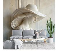 KIJSKKOPO Mural de Pared Tela Seda Fine Decor 140X200Cm, Papel Tapiz Con Relieve Escultura Dama Con Sombrero Acampanado Ancho Con Efecto 3D, Arte de Pared Grande Personalizado para Sala Estar, Dormi