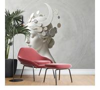 KIJSKKOPO Mural Pared En Relieve de Yeso 3D La Diosa La Luna, 140 Cm Largo X 200 Cm Ancho; Revestimiento Pared Tela Seda con Escultura Femenina Neoclásica Y Tocado En Forma Media Luna; Papel Tapiz