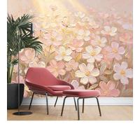 KIJSKKOPO Papel Pintado Fotográfico Floral Tela Seda, Mural Pared 256 X 350 cm, Pintura Al Óleo, Lámina Artística Flores Silvestres Rosas, Decoración Botánica Flores Iluminadas Por El Sol para