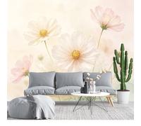 KIJSKKOPO Papel Pintado Fotográfico Floral Tela Seda, Mural Pared 70X100Cm, Lámina Artística Flores Cosmos En Acuarela, Decoración Botánica Floral para Sala Estar, Dormitorio, Pared Decorativa,