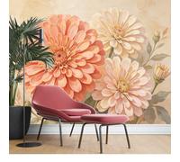 KIJSKKOPO Papel Pintado Fotográfico Floral Tela Seda para Pared, 105X150Cm, Pintura Al Óleo Vintage, Gran Lámina Artística Flores Zinnia, Decoración Botánica Floral para Sala Estar, Dormitorio