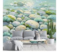 KIJSKKOPO Papel Pintado Fotográfico Paisaje En Tela Seda, Mural Pared 70X100Cm, Pintura Al Óleo, Paisaje Guijarros Río, Impresión Artística, Vista Piedra Natural La Orilla Del Río, Decoración