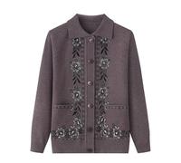 KIJSKKOPO Rebeca De Punto Mujer,Suéteres De Punto para Ancianos, Solapa Verde Oscuro, Manga Larga, Jacquard De Flores, Perforación En Caliente, Abrigo De Punto con Bolsillo, Prendas De Vestir Ajus