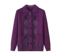 KIJSKKOPO Rebeca Mujer Invierno,Suéteres De Punto para Ancianos, Solapa Verde Oscuro, Manga Larga, Jacquard De Flores, Perforación En Caliente, Abrigo De Punto con Bolsillo, Prendas De Vestir Ajus