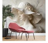 KIJSKKOPO Relieve de Yeso 3D Retrato de Dama Vintage Pared Mura315Lx450Wcm, Mujer Esculpida con Sombrero Revestimiento Pared Tela Seda, Papel Pintado Artístico para Pared Decorativa Sala Estar Y Do