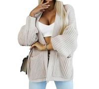 KIJSKKOPO Suéter Tipo Cárdigan Corto De Punto Grueso para Mujer, Gris, De Manga Larga, con Frente Abierto, De Punto con Cable, Chaqueta Transición Otoño, Abrigo Informal Holgado Y Cálido, PREN