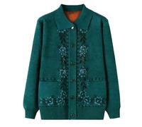 KIJSKKOPO Suéteres De Punto para Personas Mayores, Solapa con Forro Polar Fino, Manga Larga, Jacquard Floral, Perforación En Caliente, Abrigo De Punto con Bolsillo, Ropa Exterior Ajustada para Abu