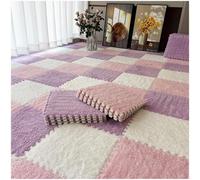 KIJyfgTR 30 baldosas de Alfombra entrelazadas de 12 x 12 Pulgadas cuadradas de EVA for Juegos de Rompecabezas, baldosas de Espuma de Felpa for Piso(White+Pink+Purple)