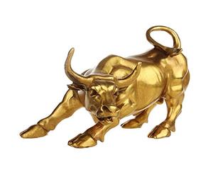 KIKAPA Estatua de Tauro de Latón Feng Fortune, Escultura Decoración de Toro de Cobre Dorado Representa la Buena Carrera