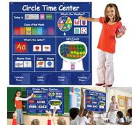 KIKIGOAL Circle Time Center - Tabla de bolsillo educativa para el aula, material de enseñanza, calendario de aprendizaje, conteo del tiempo, letra en forma de colo