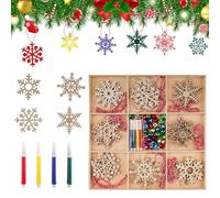 KiKiHong 32 Piezas Copo de Nieve de Madera para Decoración de Navidad, Adornos Colgantes para Árbol de Navidad DIY,Decoraciones del Árbol del Copo de Nieve7-8 cm (8 Diseños)