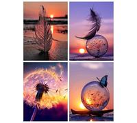 KiKiHong 4 Piezas Diamond Painting Kit Completo,DIY Diamond Painting Diente de León,Pintura de Diamante Atardecer,Decoracion pared,Adecuado para principiantes (30 x 40 cm)