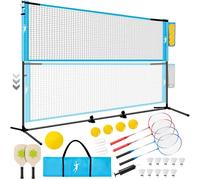 KIKILIVE Redes de Badminton, Red Voleibol Portátil, Juego de Red Pickleball Altura Ajustable, Set Portátil para Tenis y Fútbol con Paletas de Raquetas Badminton, para Juegos en Interior y Exterior