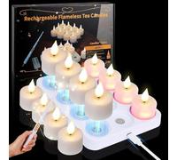 KIKILIVE velas led recargables,12 Piezas sin llama Velas de té LED con estación de carga, temporizador y Magia mando a distancia, para Navidad, Halloween, decoración del hogar