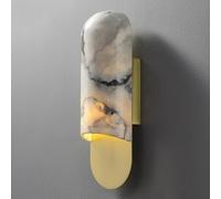 Kikioo Apliques de pared de alabastro, lámpara de pared nórdica de lujo de piedra natural, luminarias de mármol, aplique de pared interior de cobre con cableado fijo para dormitorio, mesita de noche y