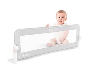 KikkaBoo Barrera de Cama Infantil I AM SAFE, Barrera Seguridad 150 cm, Protección Contra Caídas, Barandilla Cama, Fácil Montaje, Barra Plegable, Gris