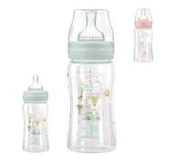 Kikkaboo Biberón de vidrio 240 ml cuello ancho, tapa, tetina de silicona Talla M, color:verde
