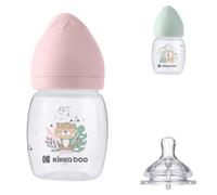 Kikkaboo biberón Savanna 180 ml, tetina anticólico, apertura de cuello ancha, color:rosa