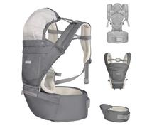 Kikkaboo Chloe - Portabebés 3 en 1 para el vientre y la espalda, asiento de cadera, a partir de 5 meses, color: gris y blanco