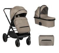 Kikkaboo Cochecito Tiffany 2 en 1 para bebé, asiento deportivo, cambiador, ruedas de poliuretano, colores: marrón claro