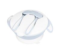 KikkaBoo Cuenco con Ventosa 4 IN 1, Bol para Bebés, Cuchara, Tenedor, Plato Dividido, Tapa, Apto para Microondas, 6+ Meses, 700 ml, Sin BPA, Azul