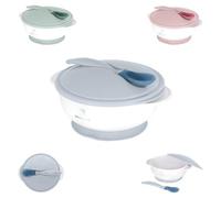 KikkaBoo Cuenco con Ventosa, Bol para Bebés, Cuchara Termosensibile, Tapa, 4+ Meses, 250 ml, Sin BPA, Azul