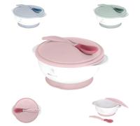 KikkaBoo Cuenco con Ventosa, Bol para Bebés, Cuchara Termosensibile, Tapa, 4+ Meses, 250 ml, Sin BPA, Rosa