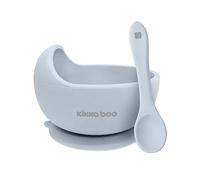 KikkaBoo Cuenco de Silicona YUMMY, Bol para Bebés, Base de Ventosa, Cuchara, 4+ Meses, 250 ml, Sin BPA, Azul