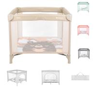Kikkaboo Playpen Enjoy, cuna de viaje, plegable, colchón, bolsa de transporte, color:beige/marrón