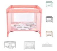 Kikkaboo Playpen Enjoy, cuna de viaje, plegable, colchón, bolsa de transporte, color:rosa