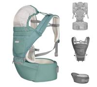 Kikkaboo Portabebés Chloe 3 en 1 de vientre y espalda asiento de cadera, color:verde gris