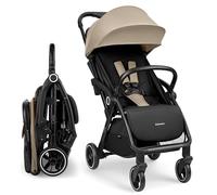 KikkaBoo Silla de Paseo Ligera CIELA, Carrito Bebé Compacto hasta 22 kg, Plegado Automático, Reclinable, Superligero, Tamaño Cabina Avión, Beige