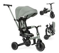 KikkaBoo Triciclo Evolutivo 8 en 1 ALUMA, Triciclo Bebé Desde 1 Año Plegable con Manillar Padres, Asiento Reversible, Capota Ajustable, Arnés 5 Puntos, Marco Aluminio, Verde